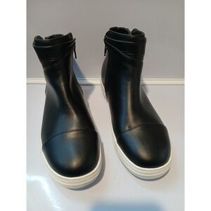 Black Faux Leather Side Zip Wedge Fashion Sneakers Booties Women